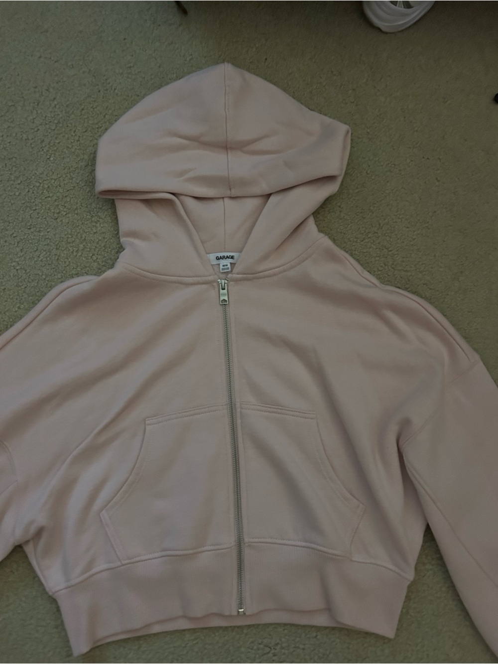 Garage Pale Pink Cropped Zip Hoodie
